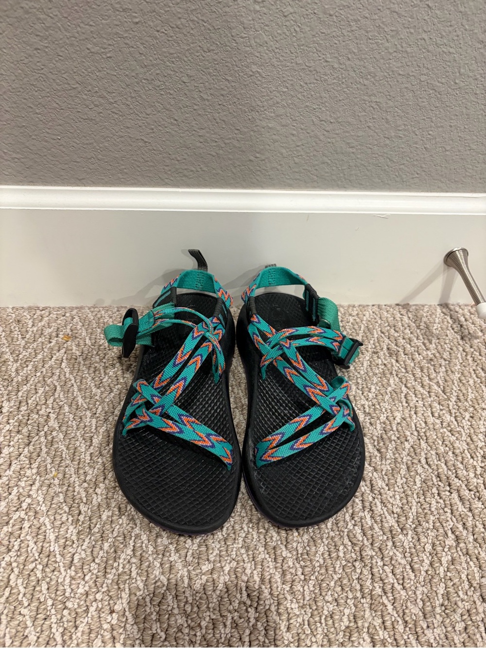Chaco Kids Teal and Black Zigzag Strap Sandals